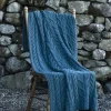 Aran Cable Knit Blanket Super Soft Merino Ocean Blue