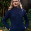 Aran Cable Knit Side Zip Deep Water Blue