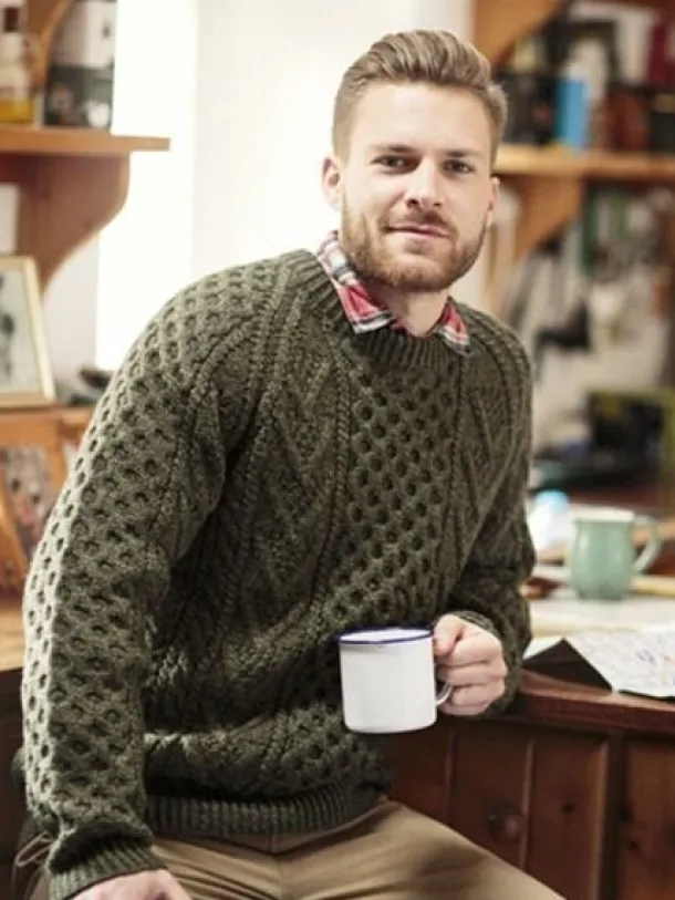 Aran Handknit Sweater S157 Green