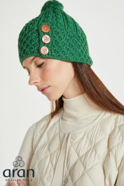 Aran Hat with Pom Pom - Kiwi