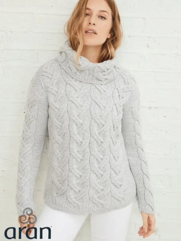 Aran Super Soft Chunky Cowl Neck Light Silver