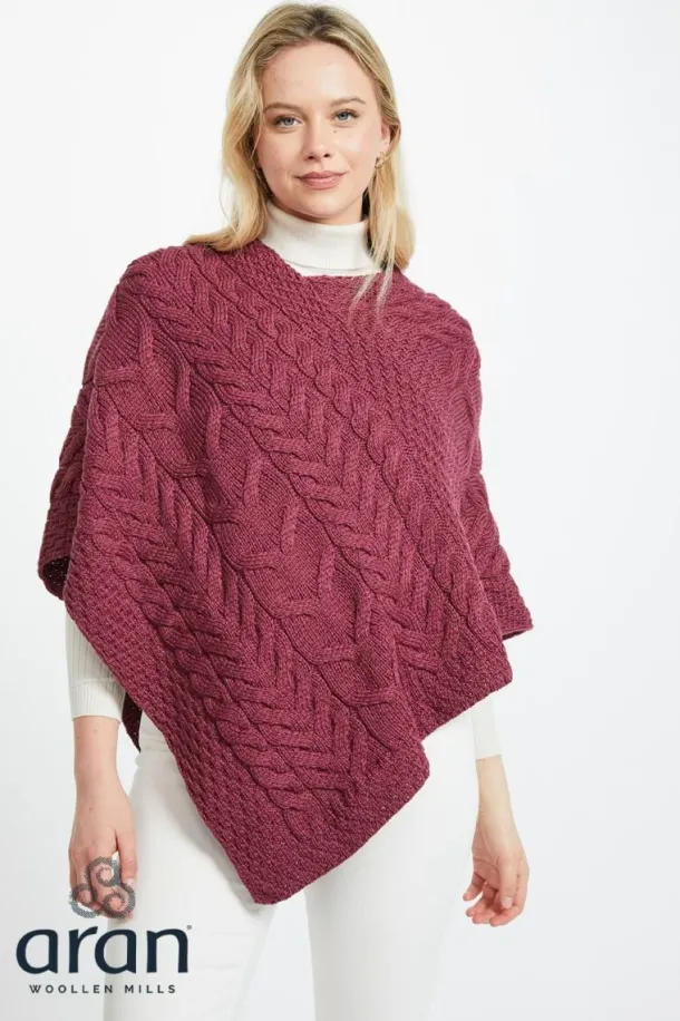 Aran Super Soft Poncho Raspberry