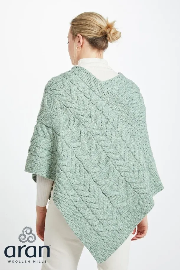 Aran Supersoft Merino Wool Poncho - Mint