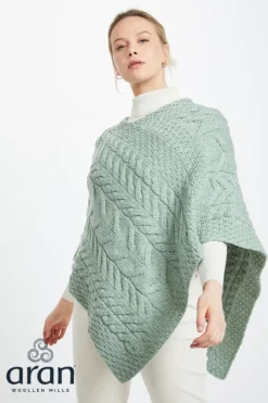Aran Supersoft Merino Wool Poncho - Mint
