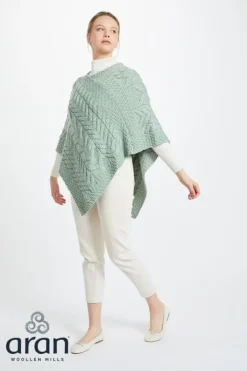 Aran Supersoft Merino Wool Poncho - Mint