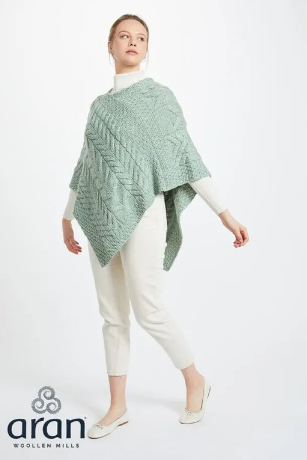 Aran Supersoft Merino Wool Poncho - Mint