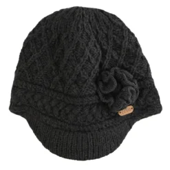 Aran Trellis Peak hat Charcoal
