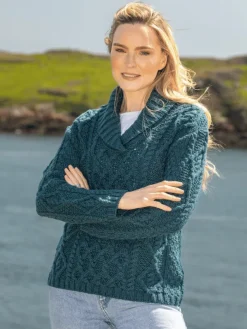 Bramble Aran Shawl Collar Sweater Atlantic