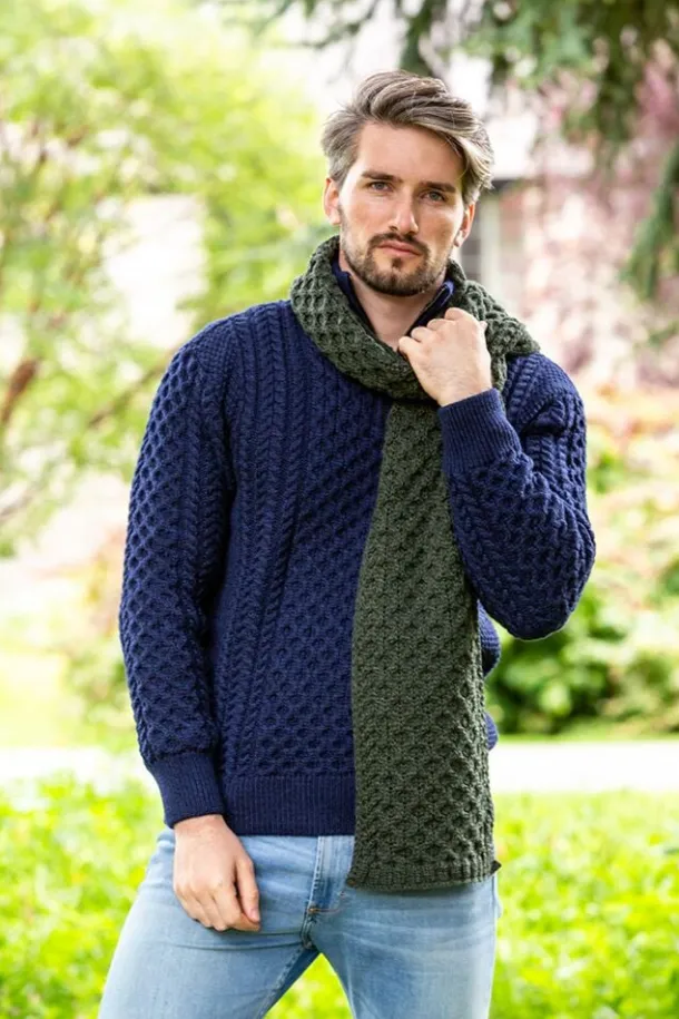 Cable Knit Unisex Scarf Army Green - 100% Merino Wool