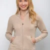 Cashmere and Merino Full Zip Cardigan Camel
