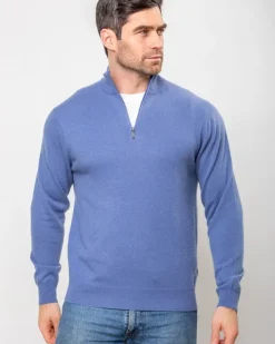 Cashmere and Merino Wool 1/2 Zip Sweater Denim