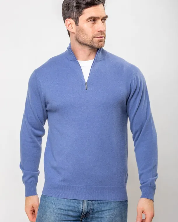 Cashmere and Merino Wool 1/2 Zip Sweater Denim