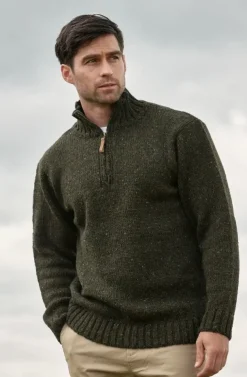 Donegal Wool Half Zip Forest Green