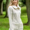 Full Zip Fitted Aran Cardigan with large collar