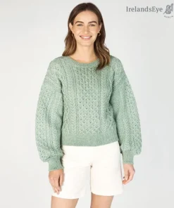 Honeysuckle Cropped Aran Sweater Sage