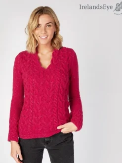 Horseshoe Cable v Neck Sweater - Bramble