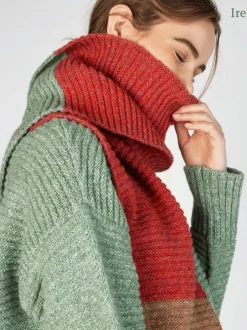 IrelandsEye Knitwear u2018Elderu2019 Contrast Panel Scarf Apple Sunset
