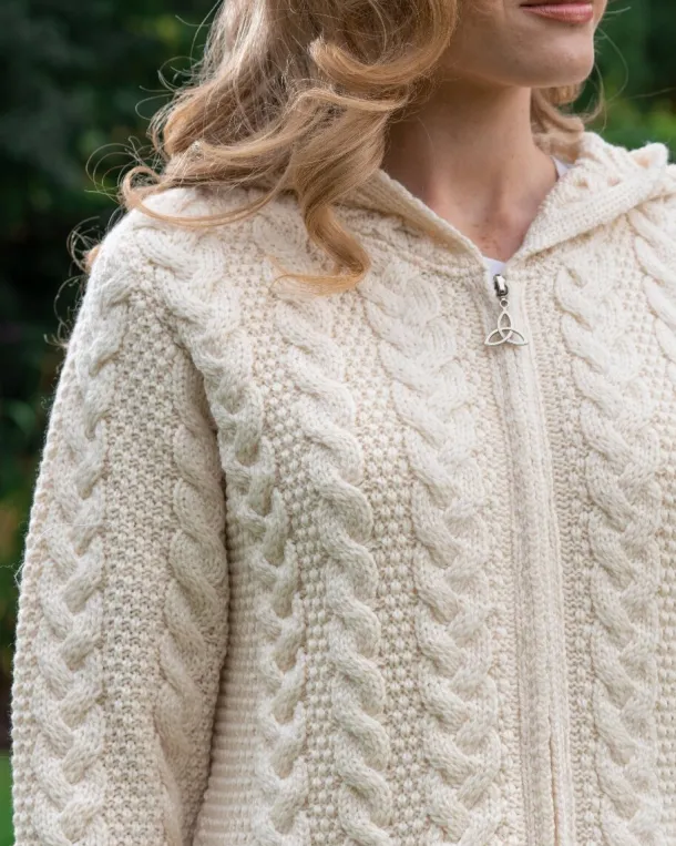 Irish Aran Hooded Coat Natural