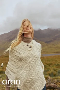 Ladies Aran Poncho One Size