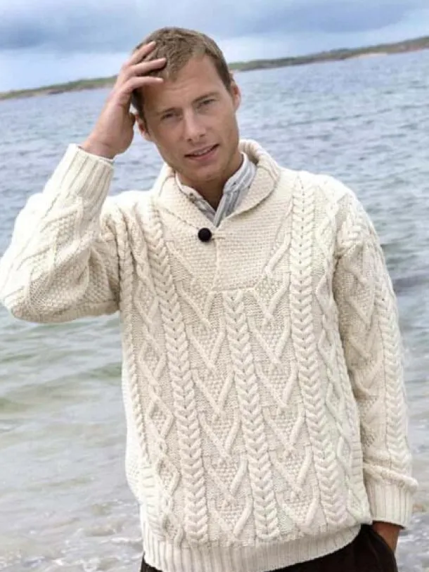 Men's Aran Cowl Neck Merino Sweater