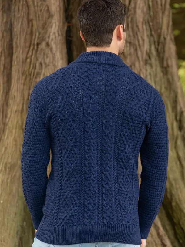 Men's Fisherman Full Zip Cardigan Deep Water Blue