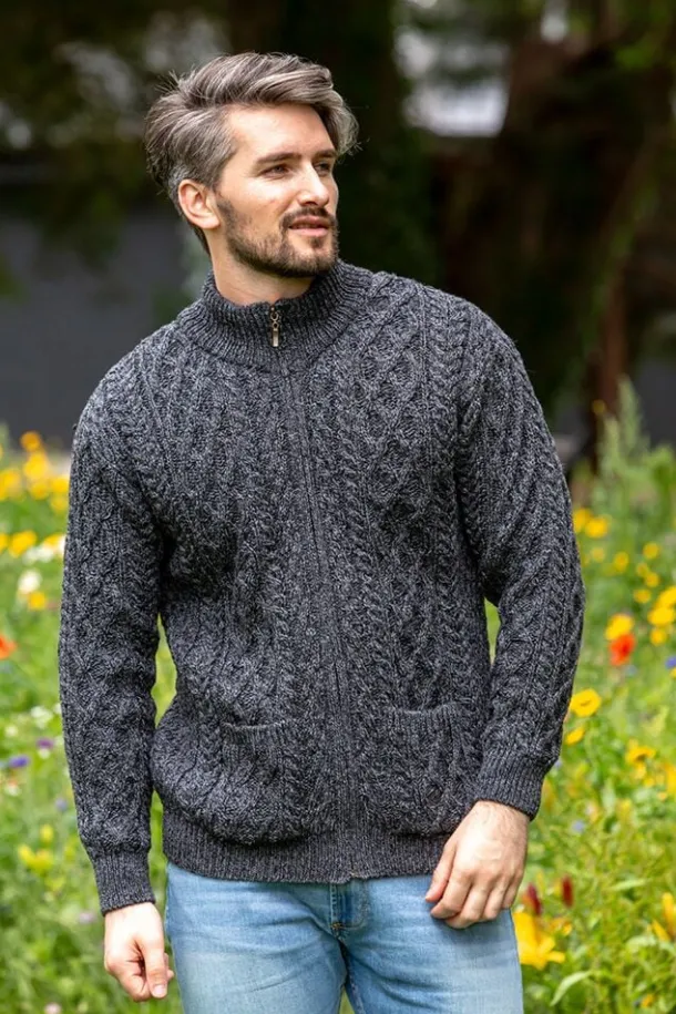Men's Merino Wool Full Zip Aran Cardigan