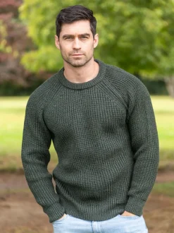 Mens Ribbed Crew Neck Sweater Green