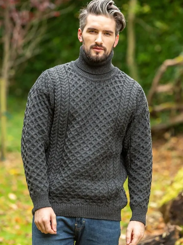 Men's Traditional Aran Turtleneck Sweater