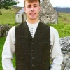 Mens Tweed Waistcoat Olive Overcheck