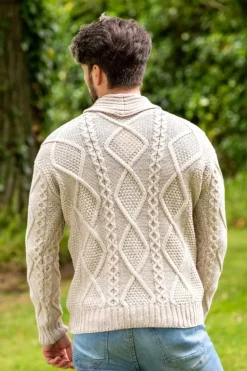 Mens v Neck Cable Knit Cardigan Parsnip