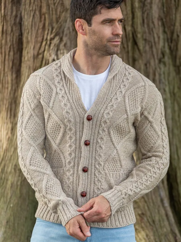 Mens v Neck Cable Knit Cardigan Parsnip