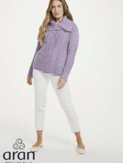 Patchwork One Button Cardigan Lilac