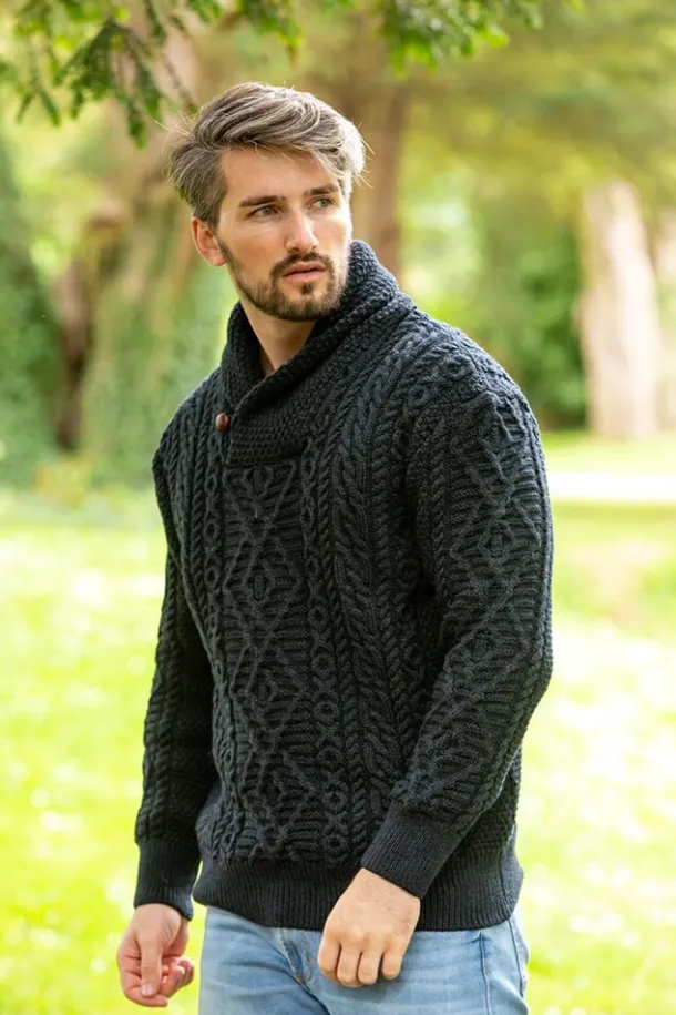 Shawl Neck Aran Sweater Blackwatch