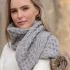 Silver Pom Pom Aran Scarf