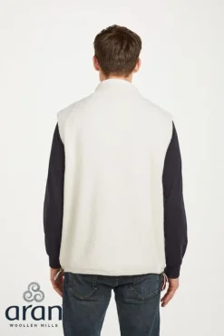 Sleeveless Lined Shetland Wool Cardigan Natural