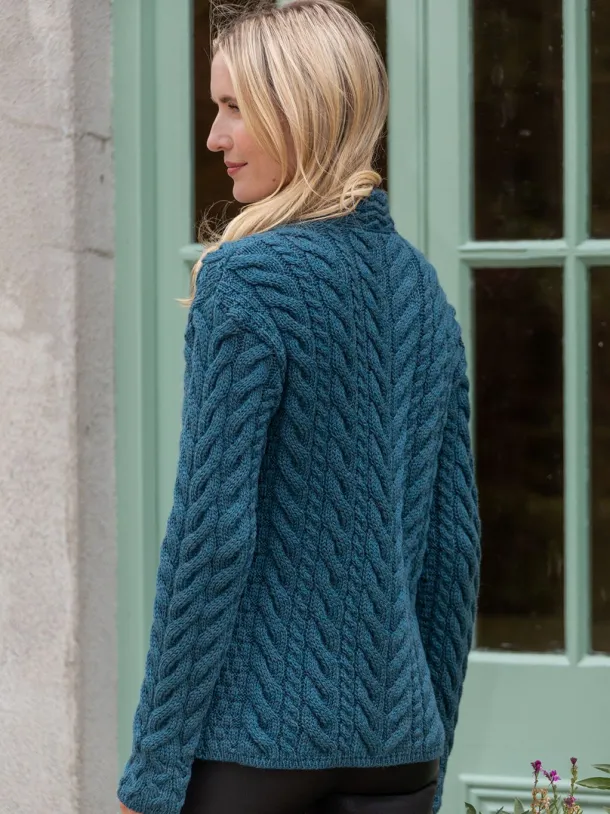 Super Soft Merino Wool Aran Cardigan Teal