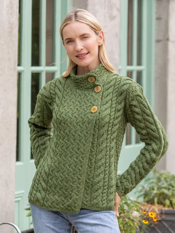 Supersoft Aran Cardigan with 3 buttons - Green