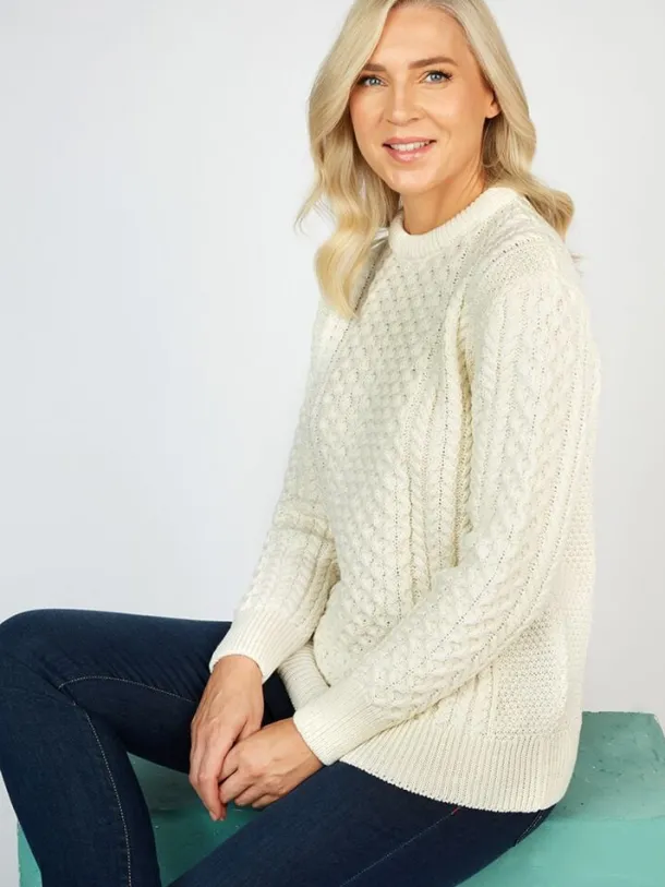 Unisex Merino Wool Aran Sweater Natural