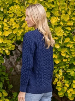 Unisex Merino Wool Aran Sweater Deep Water Blue