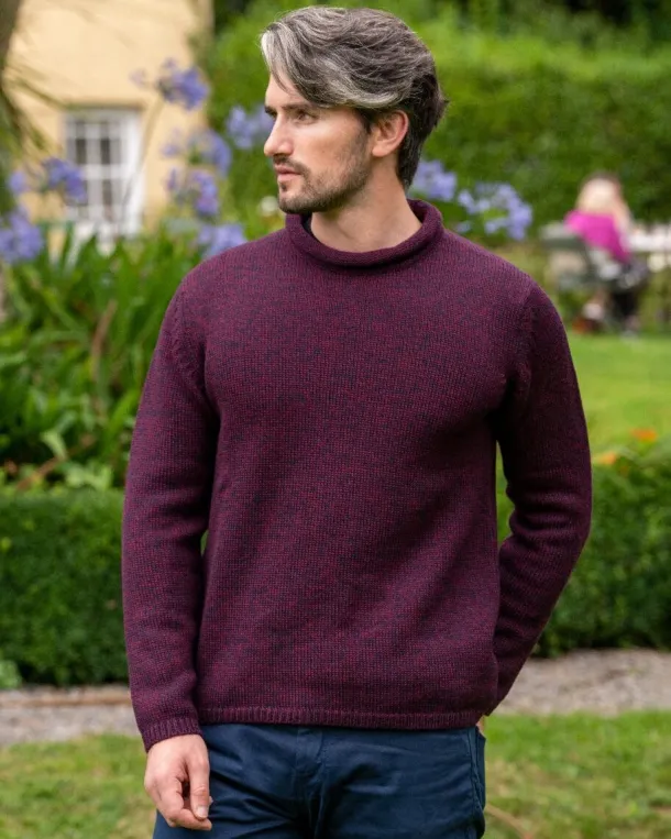 Unisex Roll Neck Sweater Merino Wool Dark Berry
