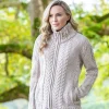 Womens Cable Knit Cardigan with Claddagh Zip