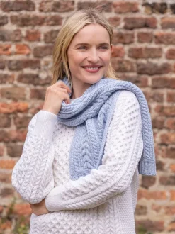 Wool and Cashmere Aran Scarf Sky Blue