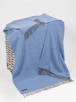 Wool and Cashmere Blue Herringbone Throw Col: 1403