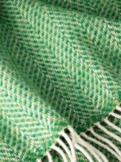 Wool and Cashmere Herringbone Throw Green Col.1491