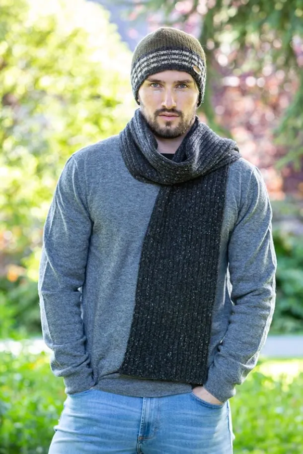 Wool and Cashmere Luxe Ribbed Scarf Charcoal - Made in Ireland