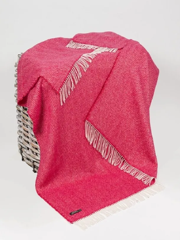 Wool and Cashmere Raspberry Herringbone Throw Col: 1406