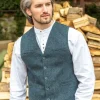 Wool Blend Lined Waistcoat Navy Herringbone